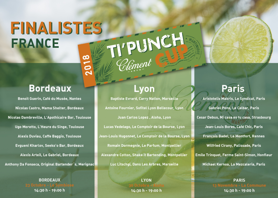 Concours Ti'Punch Cup Rhum Clément 2018 : les finalistes en région