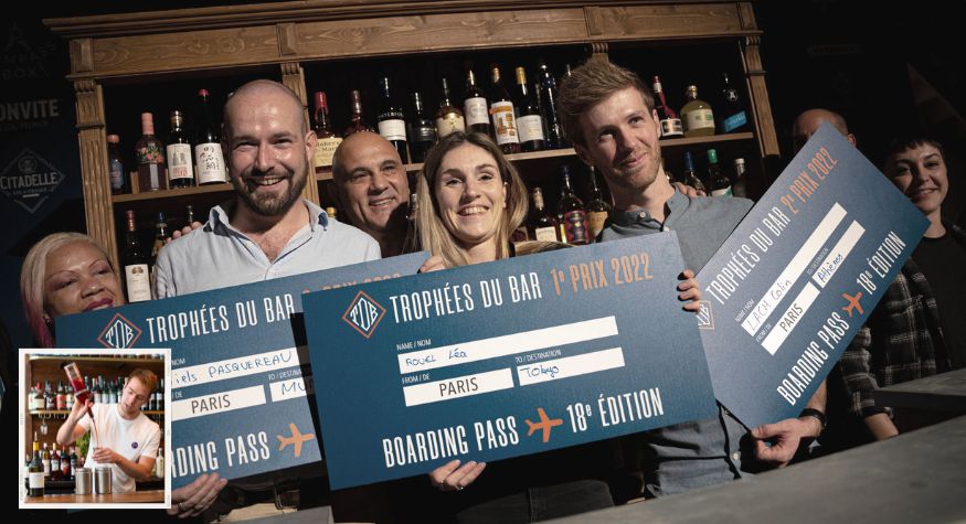 Les gagnants : Niels Pasquereau, Léa Rouel, Colin Lach et Viktor Kernevez (en encadré) / © Photo : facebook Les Trophées du bar
